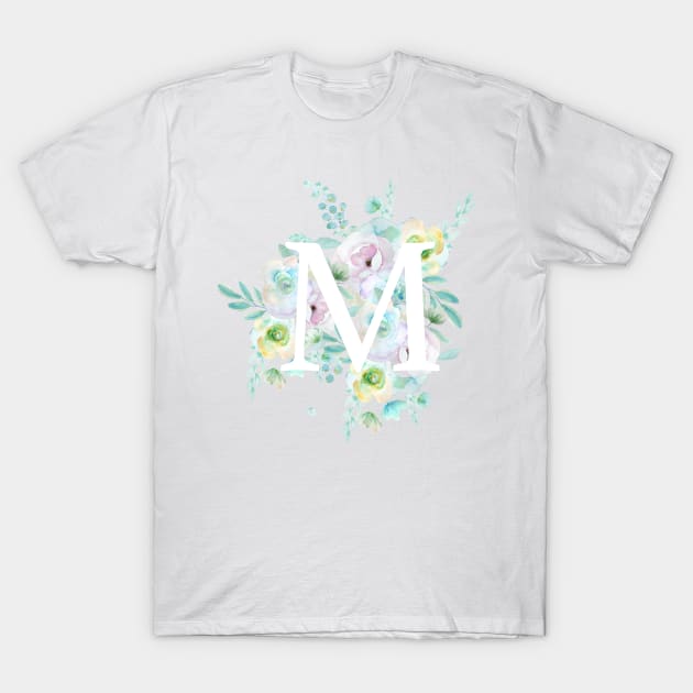 Botanical alphabet M green and purple flowers T-Shirt by colorandcolor